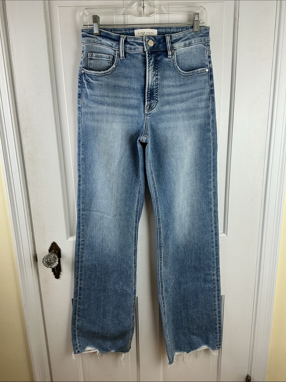 RISEN Jeans 5/27 High Rise Wide Leg Raw Hem Distressed Denim